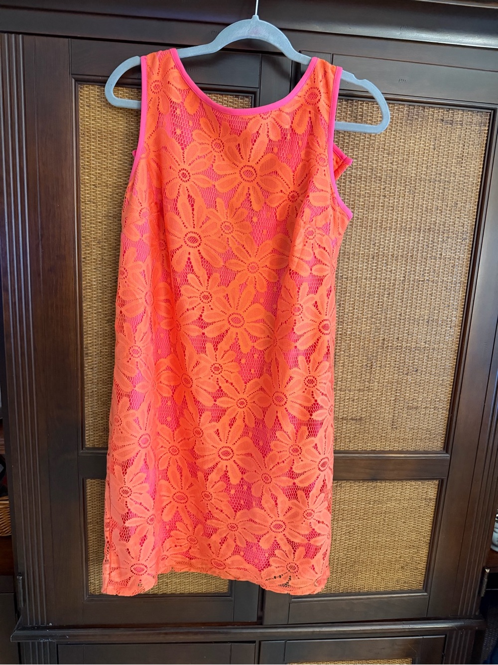 karin stevens Neon Orange Floral Lace Sleeveless Dress